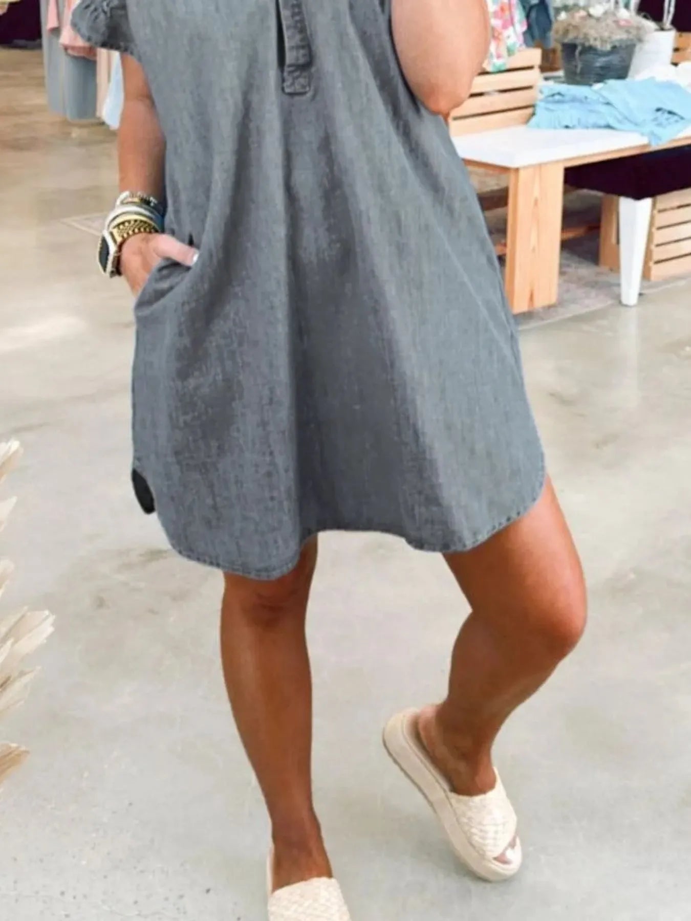 V-Neck Short Sleeve Denim Dress | Dresses Denim Dress from PHUNKYN