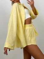 Texture Button Up Shirt and Shorts Set | Outfit Sets Top and Shorts Set from PHUNKYN