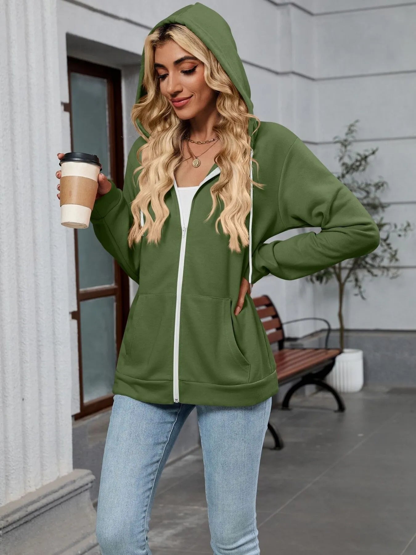 Drawstring Zip Up Long Sleeve Hoodie | Hoodies Hoodie from PHUNKYN