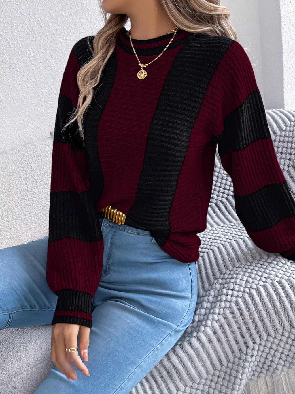 Color Block Round Neck Sweater | Sweaters Sweater from PHUNKYN