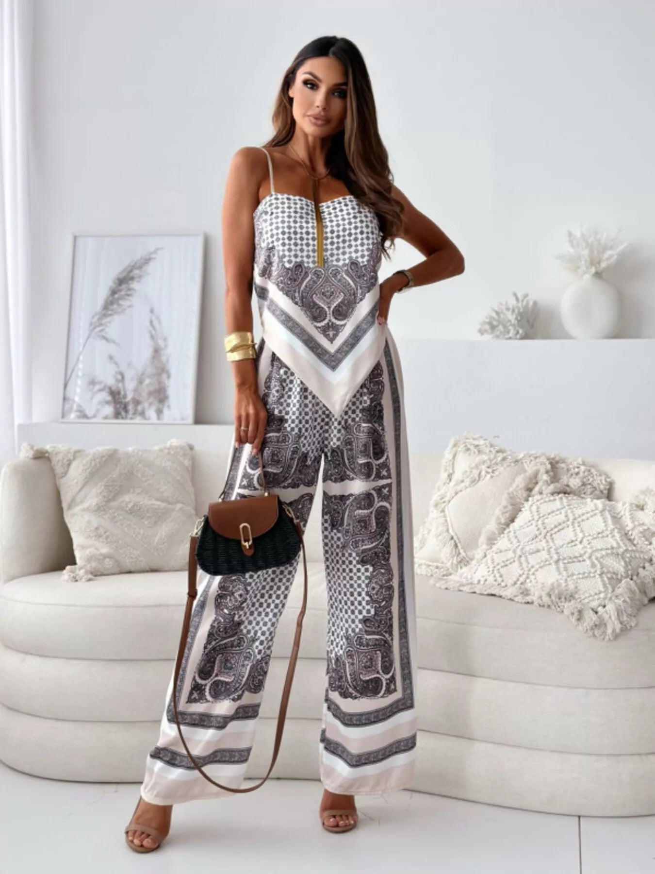 Tie Back Printed Cami and Pants Set | Outfit Sets Top and Pants Set from PHUNKYN