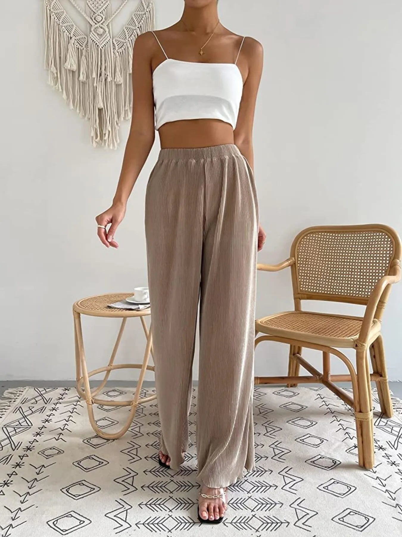 Elastic Waist Wide Leg Pants | Trousers Wide Leg Pants from PHUNKYN
