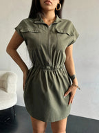 Zipper Front Short Sleeve Mini Dress | Dresses Mini Dress from PHUNKYN