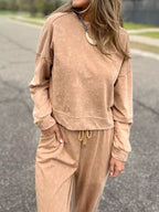 Washed Round Neck Top and Drawstring Pants Set | Top and Pants Set from PHUNKYN