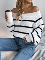Striped Off-Shoulder Long Sleeve Sweater | Sweaters Sweater from PHUNKYN