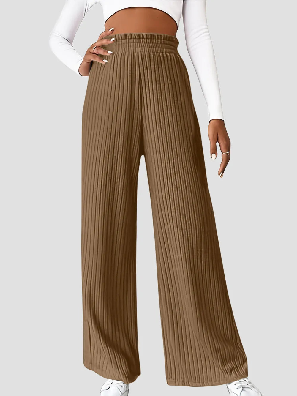 Ribbed High Waist Pants | Trousers Wide Leg Pants from PHUNKYN