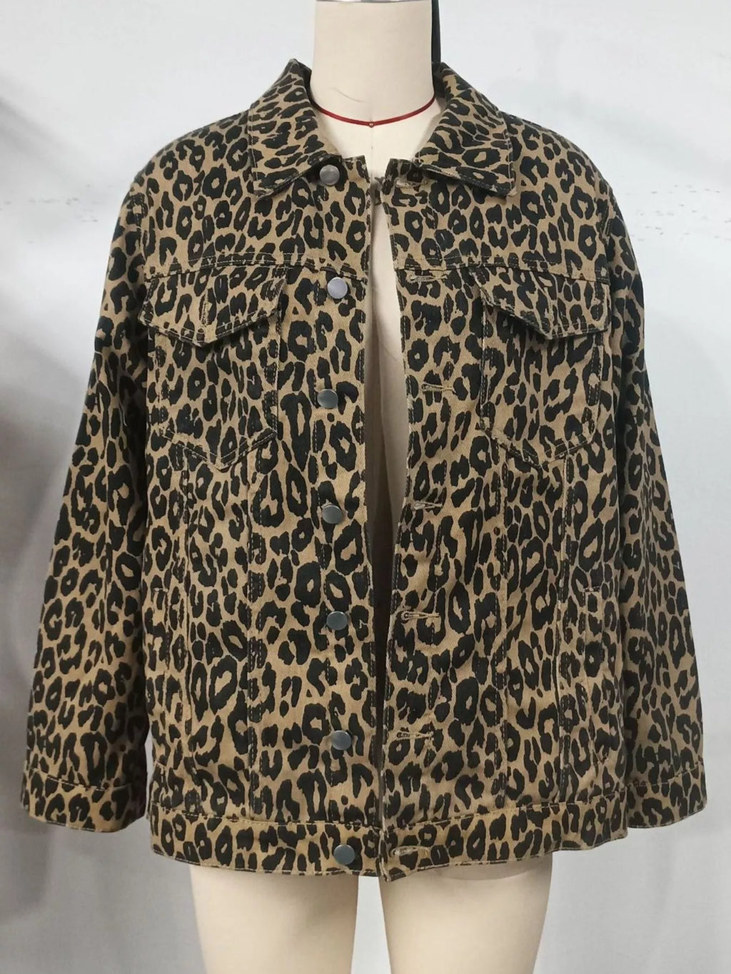 Leopard Button Up Long Sleeve Denim Jacket | Coats & Jackets Jacket from PHUNKYN