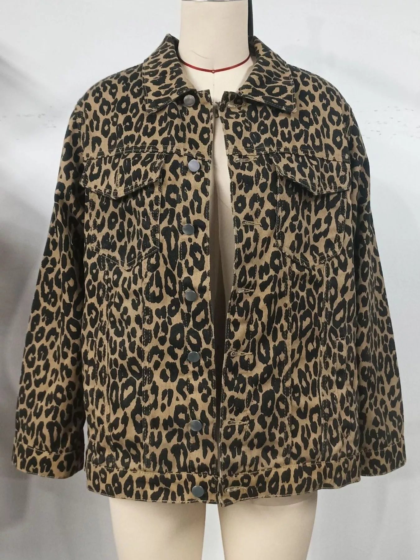 Leopard Button Up Long Sleeve Denim Jacket | Coats & Jackets Jacket from PHUNKYN