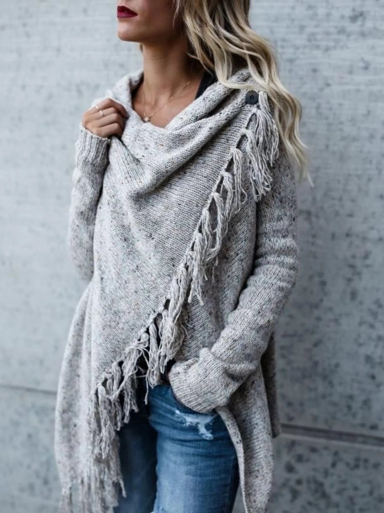 Fringe Long Sleeve Wrap Cardigan | Cardigans Cardigan from PHUNKYN