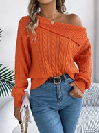 Cable-Knit One Shoulder Long Sleeve Sweater | Sweaters Sweater from PHUNKYN