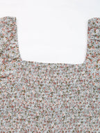 Ditsy Floral Smocked Square Neck Puff Sleeve Jumpsuit | One-Pieces Jumpsuit from PHUNKYN