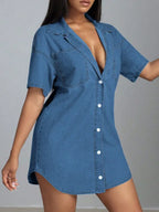 Button Down Collared Neck Denim Dress | Dresses Denim Dress from PHUNKYN