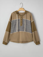 Mixed Texture Patchwork Exposed Seam Half Button Hoodie | Hoodies Hoodie from PHUNKYN