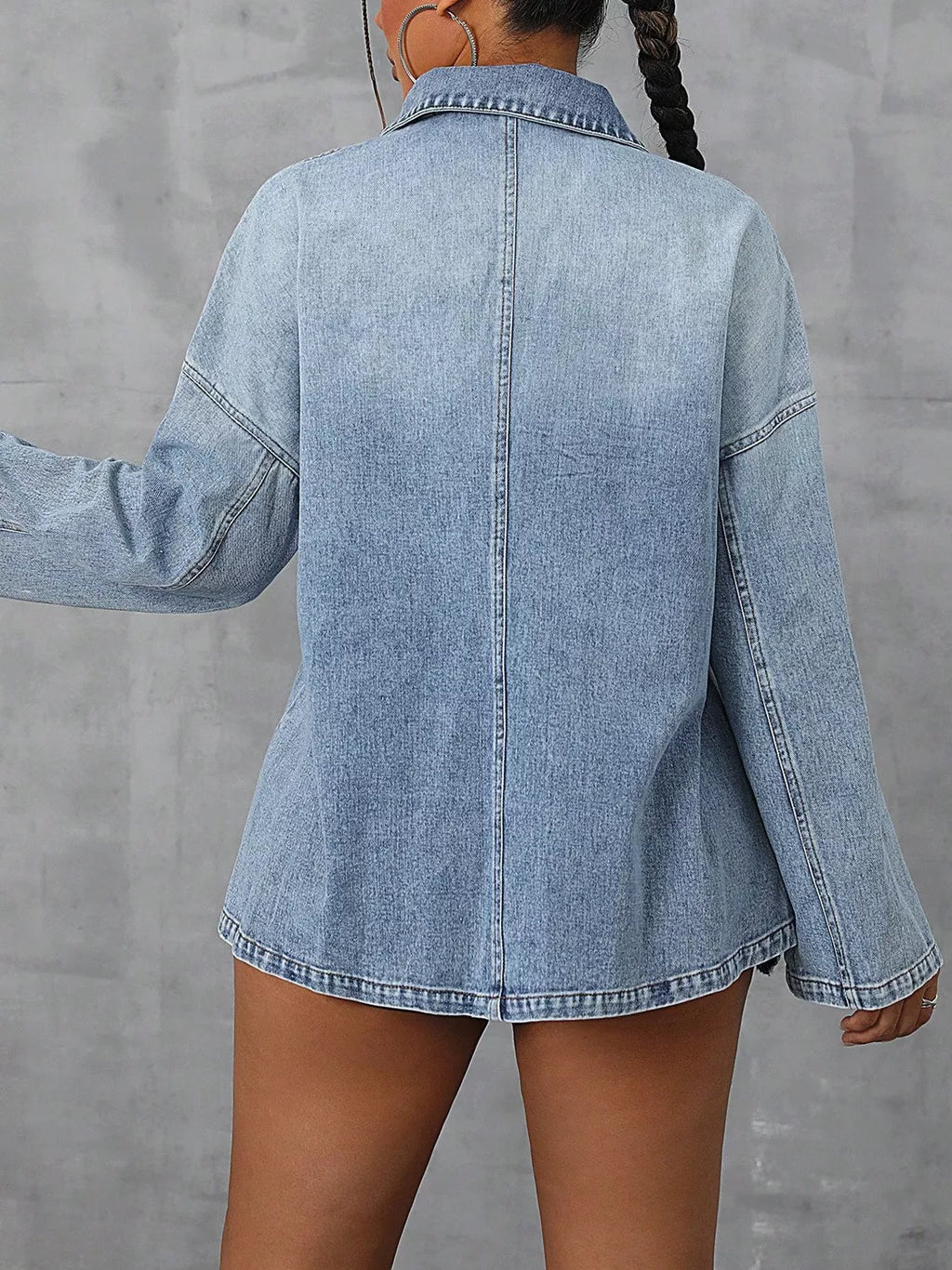 Collared Neck Drop Shoulder Denim Top | Overshirts Denim Top from PHUNKYN