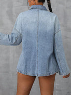 Collared Neck Drop Shoulder Denim Top | Overshirts Denim Top from PHUNKYN