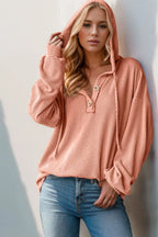 Half Button Long Sleeve Hoodie | Hoodies Women's Top from PHUNKYN