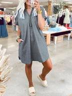 V-Neck Short Sleeve Denim Dress | Dresses Denim Dress from PHUNKYN