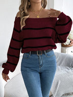 Striped Off-Shoulder Long Sleeve Sweater | Sweaters Sweater from PHUNKYN