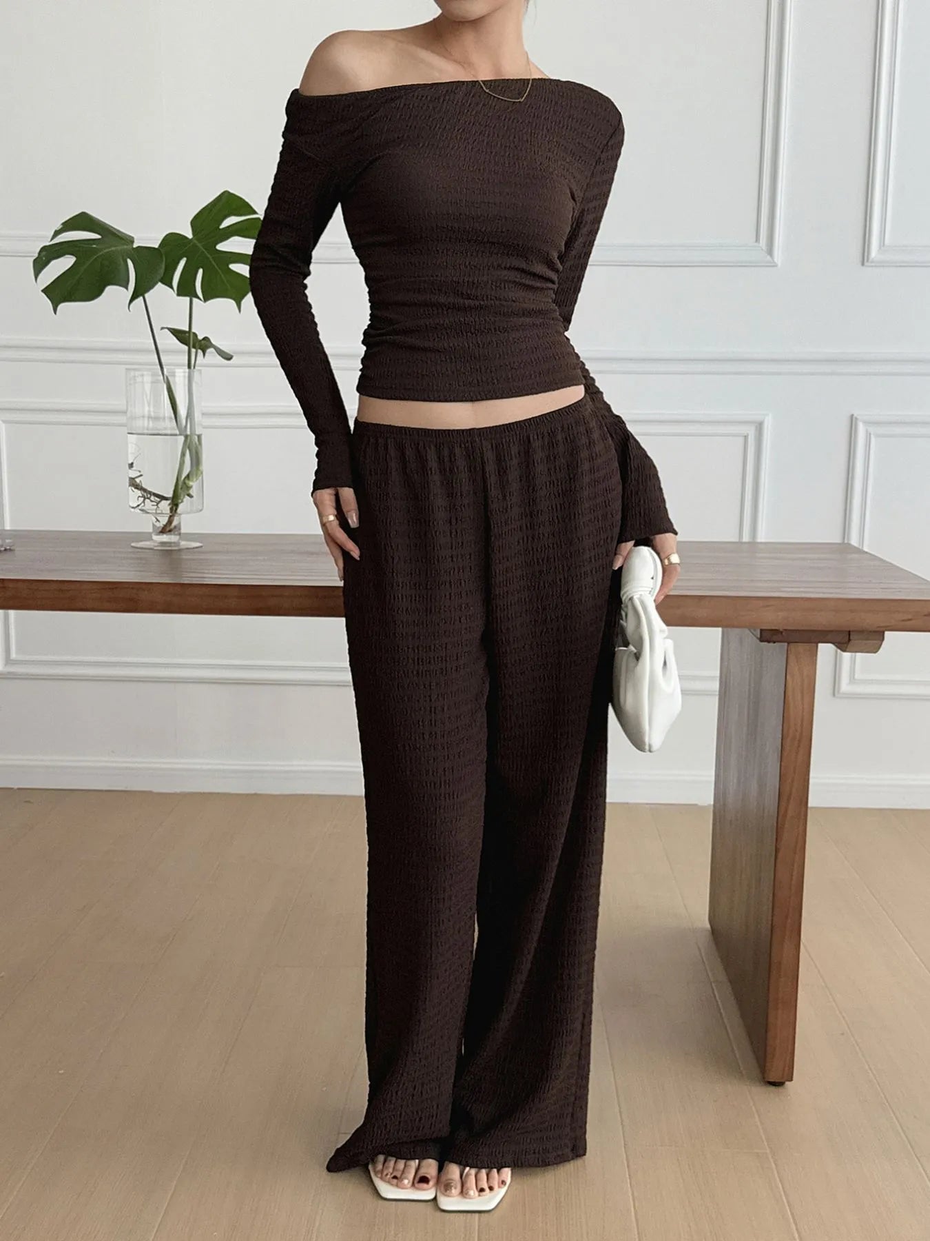 One Shoulder Long Sleeve Top and Pants Set | Outfit Sets Top and Pants Set from PHUNKYN