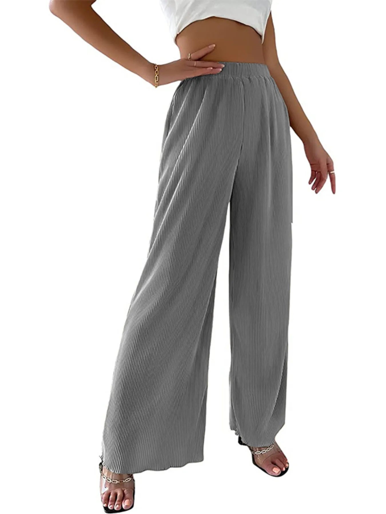 Elastic Waist Wide Leg Pants | Trousers Wide Leg Pants from PHUNKYN