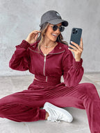 Zip Up Long Sleeve Cropped Top and Joggers Set | Outfit Sets Top and Pants Set from PHUNKYN