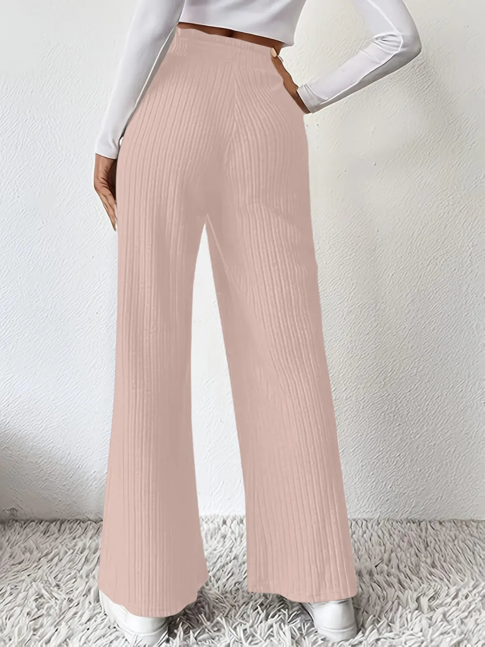 Ribbed High Waist Pants | Trousers Wide Leg Pants from PHUNKYN