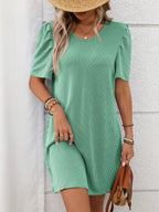 Textured Round Neck Short Sleeve Mini Dress | Dresses Mini Dress from PHUNKYN