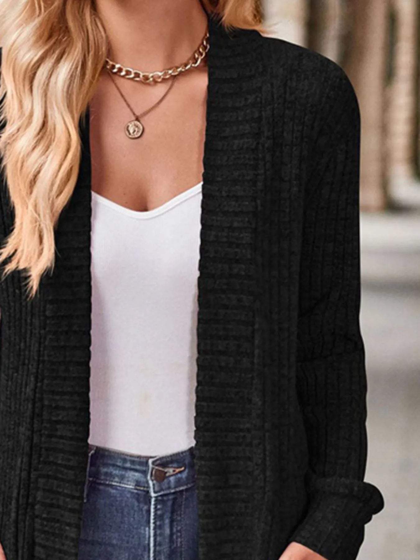 Ribbed Knit Open Front Cardigan with Pockets | Cardigans Cardigan from PHUNKYN