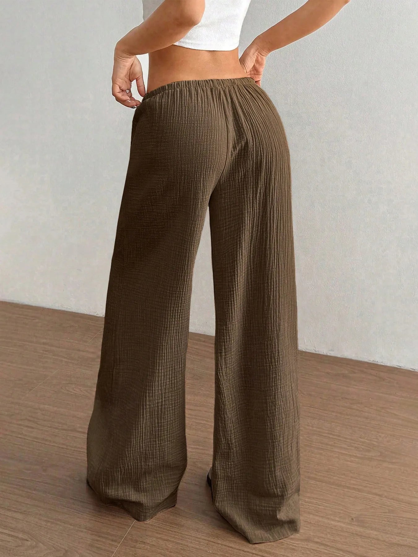 Drawstring Wide-Leg Casual Pants | Trousers Wide Leg Pants from PHUNKYN