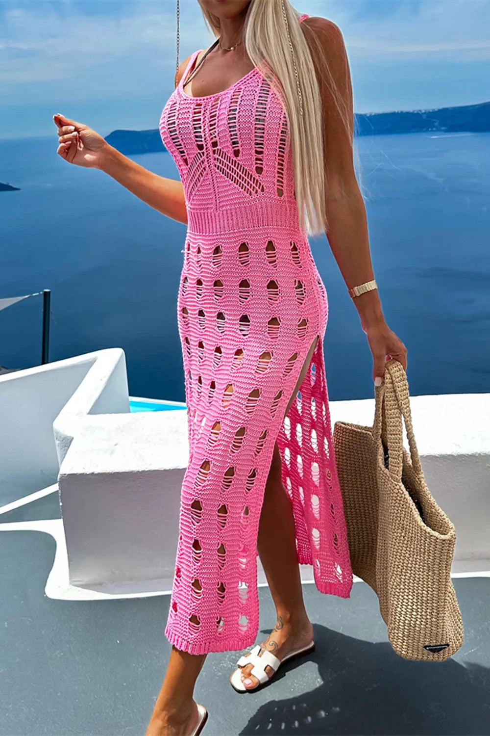 Openwork Slit Scoop Neck Sleeveless Cover Up | Cover Ups Cover Up from PHUNKYN