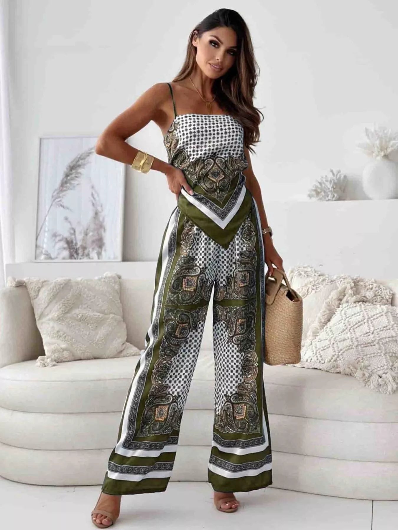 Tie Back Printed Cami and Pants Set | Outfit Sets Top and Pants Set from PHUNKYN