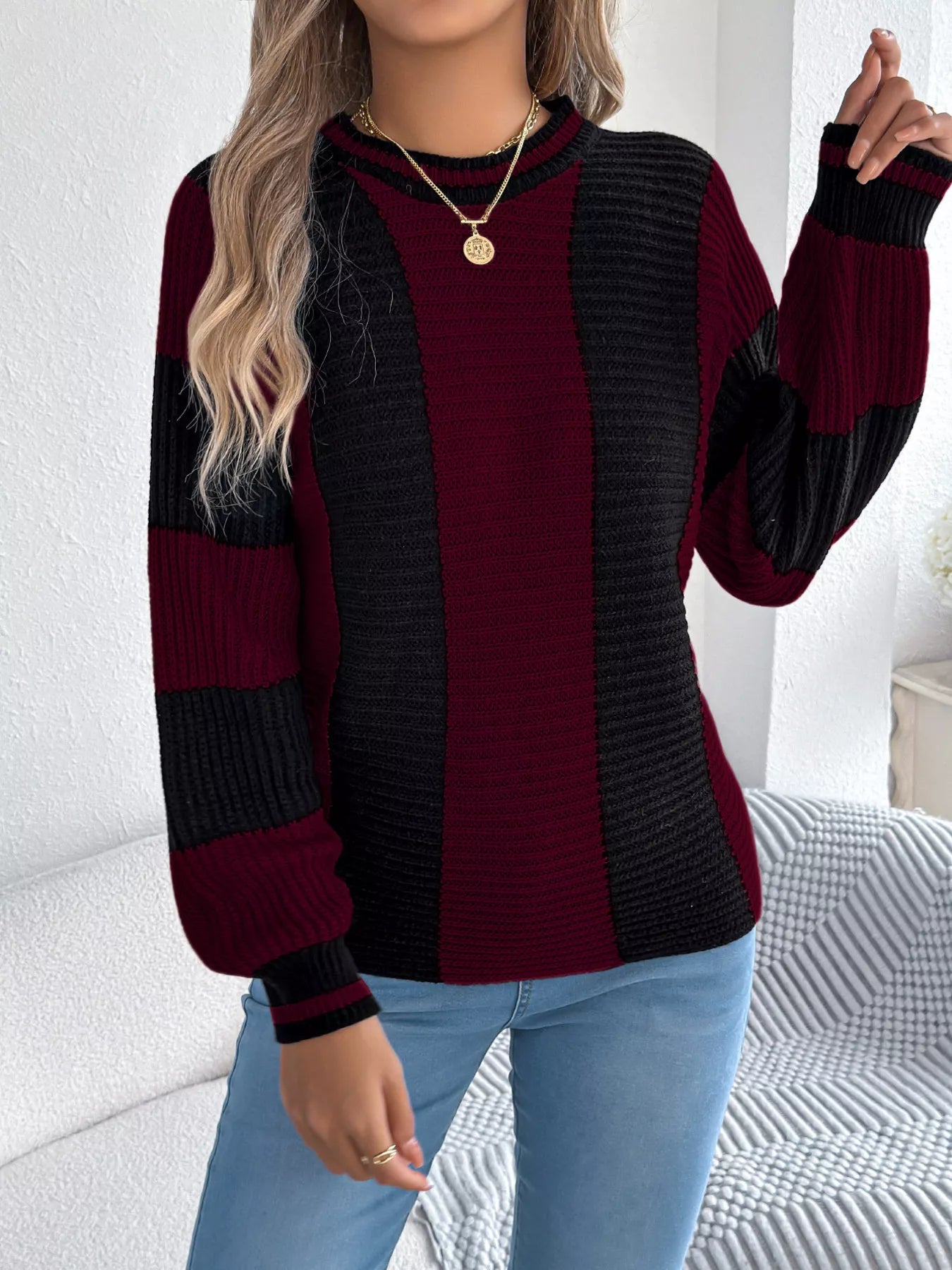 Color Block Round Neck Sweater | Sweaters Sweater from PHUNKYN