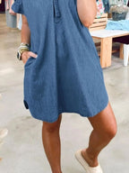 V-Neck Short Sleeve Denim Dress | Dresses Denim Dress from PHUNKYN