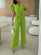 Surplice Wide Leg Belted Jumpsuit One-Pieces Jumpsuit PHUNKYN