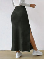 High Waist Ribbed Knit Maxi Skirt | Skirts Maxi Skirt from PHUNKYN