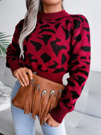 Leopard Round Neck Dropped Shoulder Sweater | Sweaters Sweater from PHUNKYN