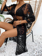 Lace Open Front Longline Cover-Up | Cover Ups Cover Up from PHUNKYN