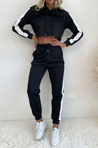Side Stripe Cropped Hoodie and Jogger Set | Top and Pants Set from PHUNKYN
