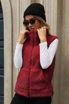 Fuzzy Plaid Texture Zip Up Vest Coat | Vest from PHUNKYN