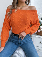 Cable Knit Off-Shoulder Long Sleeve Sweater | Sweaters Sweater from PHUNKYN