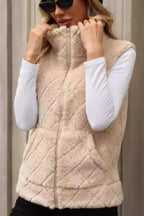 Fuzzy Plaid Texture Zip Up Vest Coat | Vest from PHUNKYN