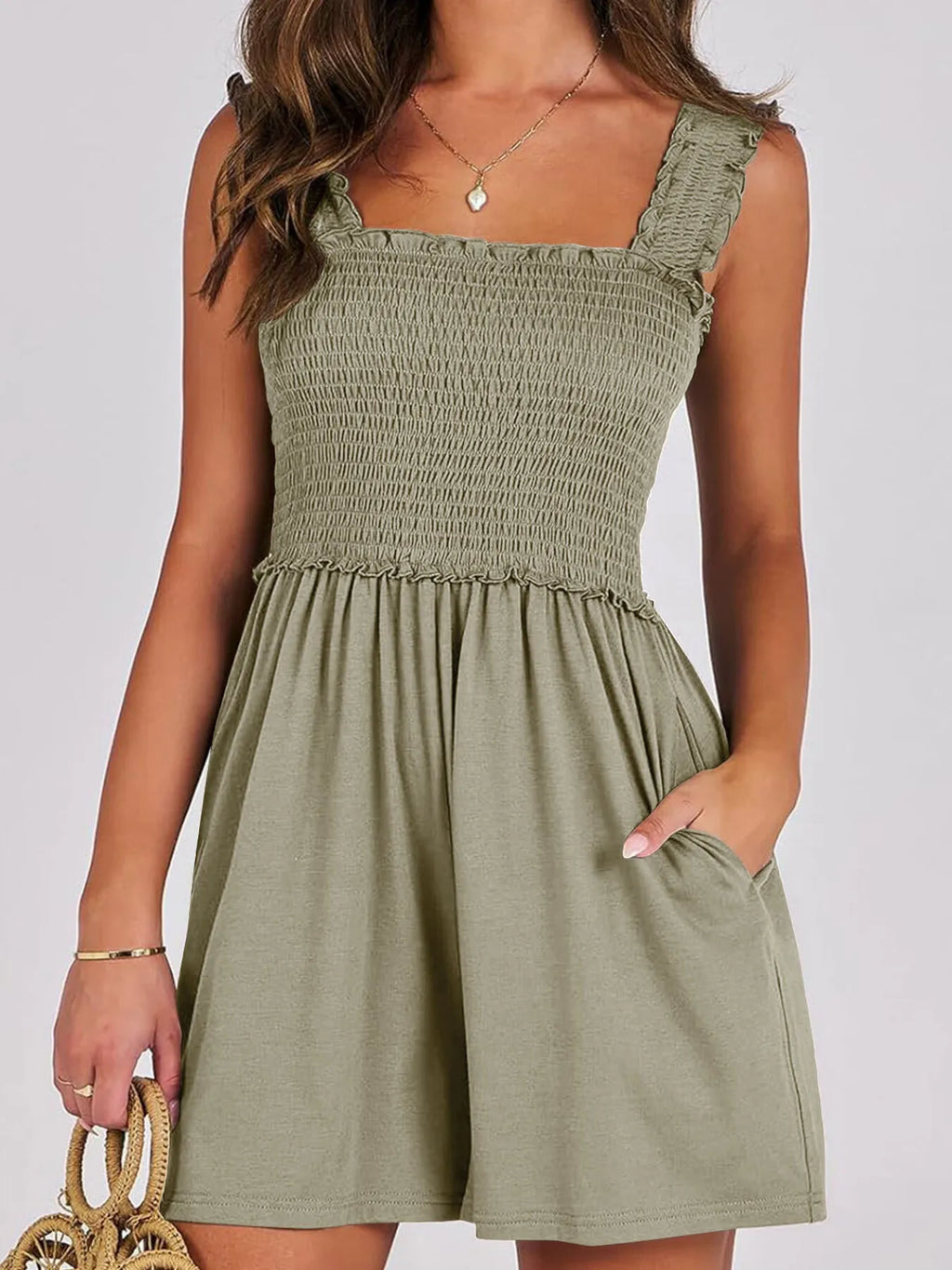 Smocked Square Neck Sleeveless Romper Dresses Romper PHUNKYN