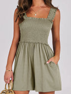 Smocked Square Neck Sleeveless Romper Dresses Romper PHUNKYN