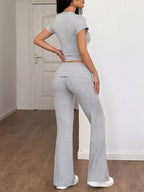 Round Neck Short Sleeve Top and Pants Set | Outfit Sets Top and Pants Set from PHUNKYN