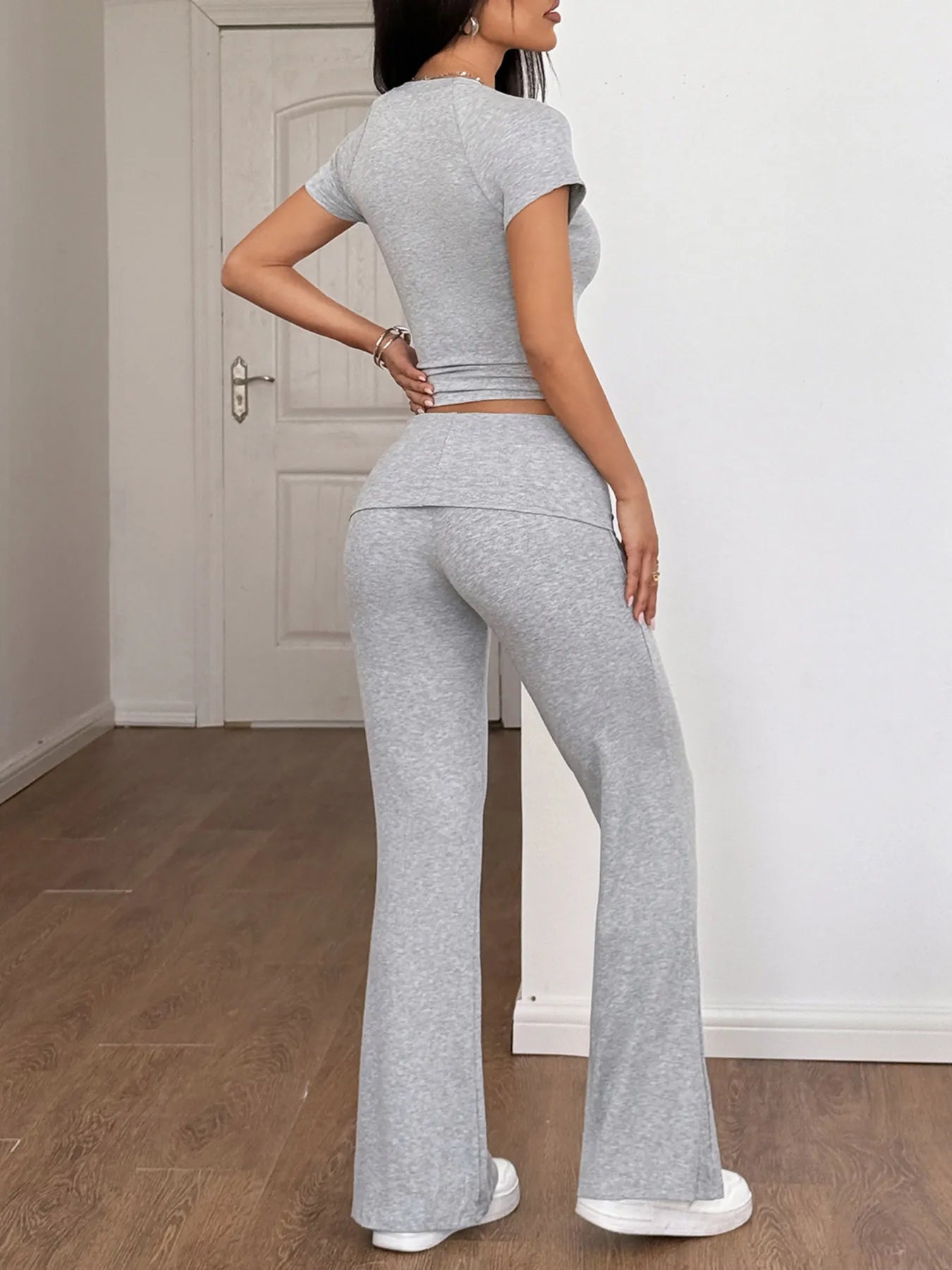 Round Neck Short Sleeve Top and Pants Set | Outfit Sets Top and Pants Set from PHUNKYN