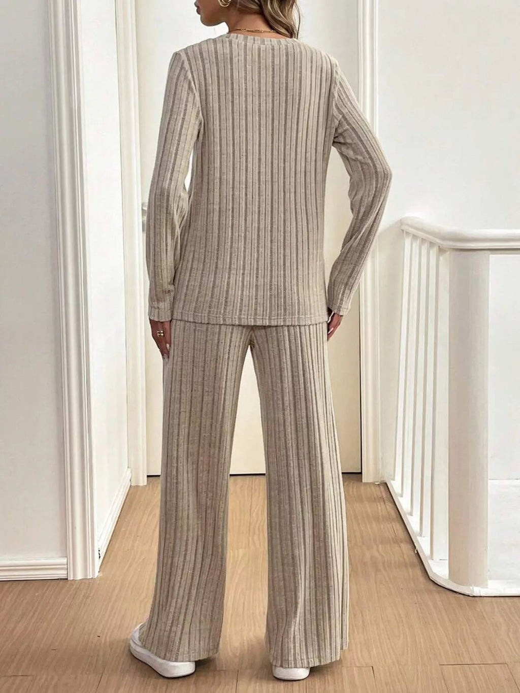 Button Detail Long Sleeve Top and Pants Set | Outfit Sets Top and Pants Set from PHUNKYN