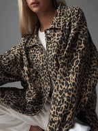 Leopard Button Up Long Sleeve Denim Jacket | Coats & Jackets Jacket from PHUNKYN