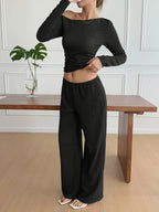 One Shoulder Long Sleeve Top and Pants Set | Outfit Sets Top and Pants Set from PHUNKYN