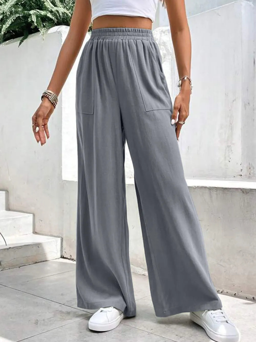 High Waist Wide Leg Pants with Pockets | Trousers Wide Leg Pants from PHUNKYN
