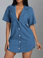 Button Down Collared Neck Denim Dress | Dresses Denim Dress from PHUNKYN